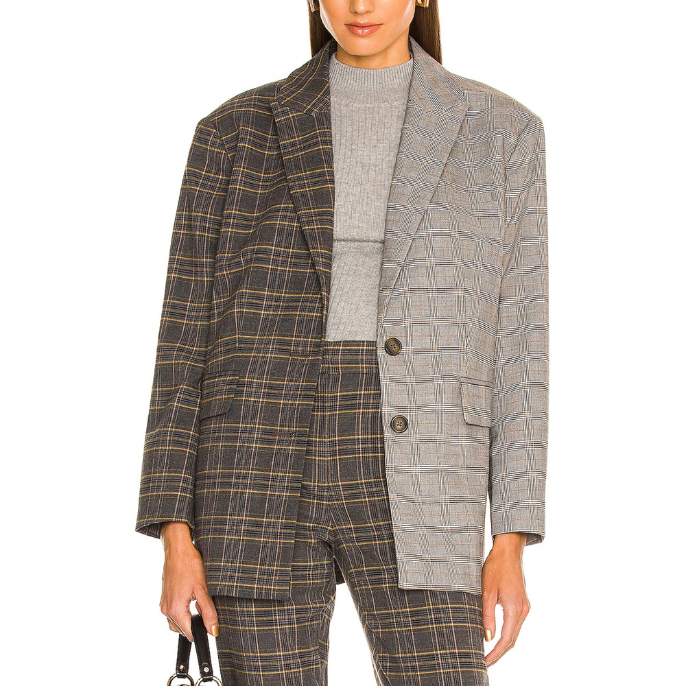 Something Navy 'Oversized' Brown Contrast Plaid Blazer Size XS